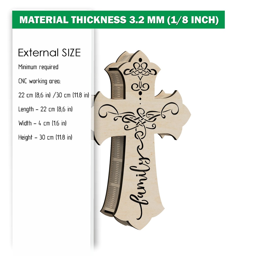 DXF, SVG files for laser Light Cross Family, Vector project, Glowforge, Material thickness 1/8 inch (3.2 mm) (copy)