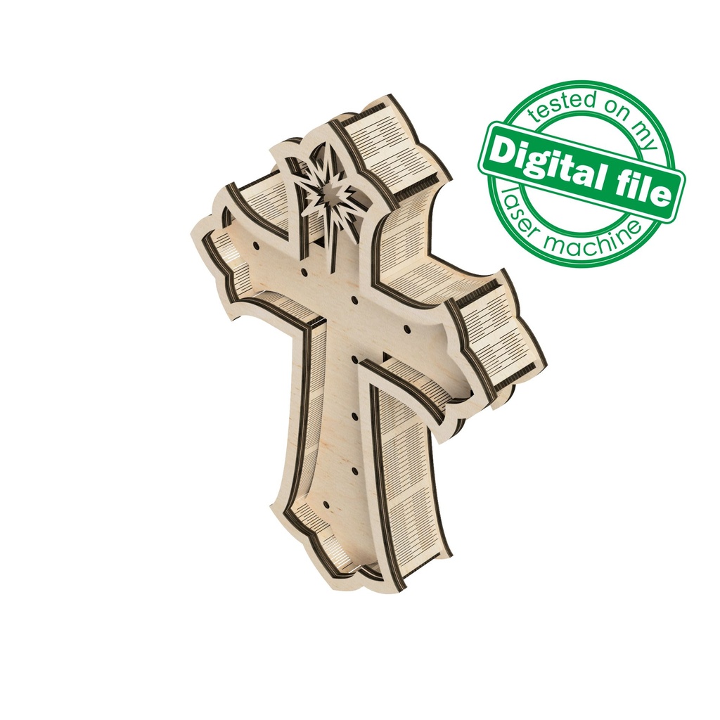 DXF, SVG files for laser Personalised Light Cross, Bethlehem star, Layered Ornament pattern, shadow box, Led lantern,Material 1/8'' (3.2 mm)