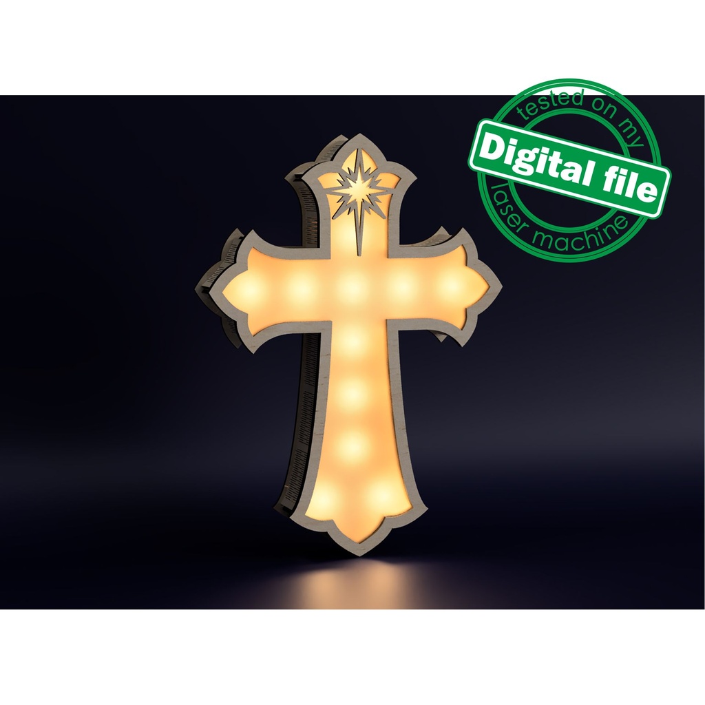 DXF, SVG files for laser Personalised Light Cross, Bethlehem star, Layered Ornament pattern, shadow box, Led lantern,Material 1/8'' (3.2 mm)