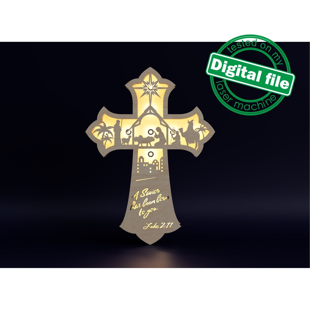 DXF, SVG files for laser. Big set Personalized Light Cross, Star of Bethlehem, Layered Pattern, Shadow Box, LED Light, 1/8"(3.2mm) Material