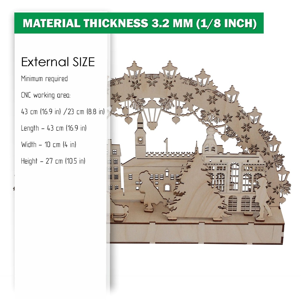 DXF file for laser Large Wooden Decoration Electrically Illuminated Light Arch,Wood Schwibbogen, Centerpiece, Light-up Christmas, SVG, PDF