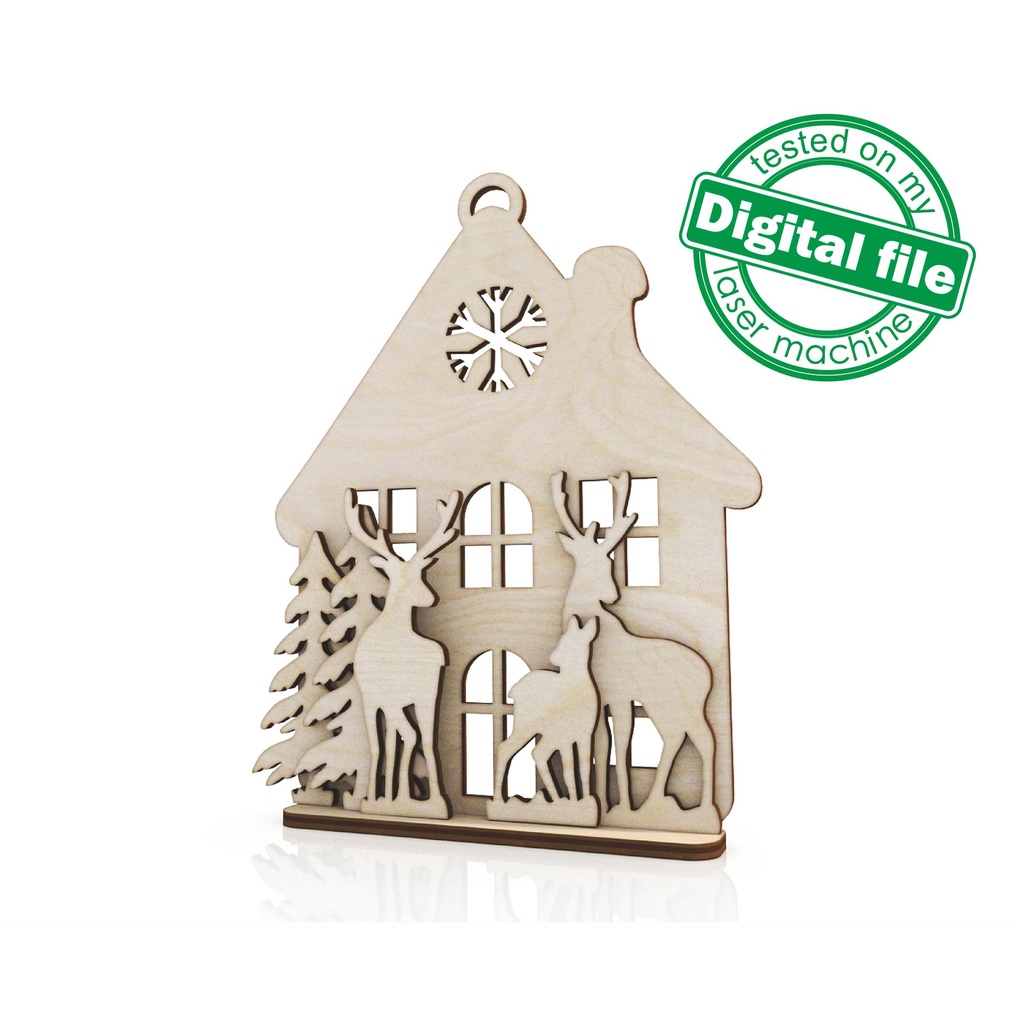 DXF, SVG files for laser Christmas 3D decor Deers&Trees, House,Vector project, Glowforge, Material thickness 1/8'' (3.2 mm)