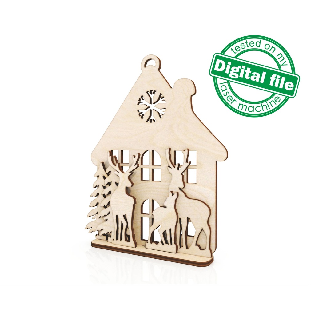 DXF, SVG files for laser Christmas 3D decor Deers&Trees, House,Vector project, Glowforge, Material thickness 1/8'' (3.2 mm)