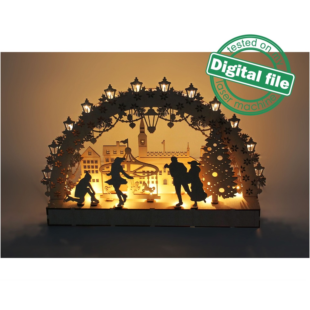 DXF file for laser Large Wooden Decoration Electrically Illuminated Light Arch,Wood Schwibbogen, Centerpiece, Light-up Christmas, SVG, PDF