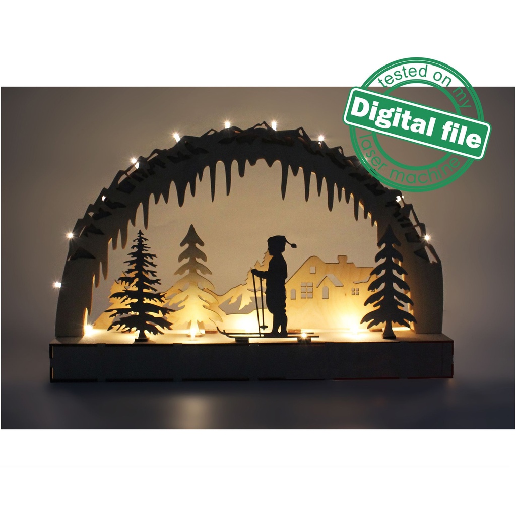 DXF file for laser Large Wooden Decoration Electrically Illuminated Light Arch,Wood Schwibbogen, Centerpiece, Light-up Christmas, SVG, PDF