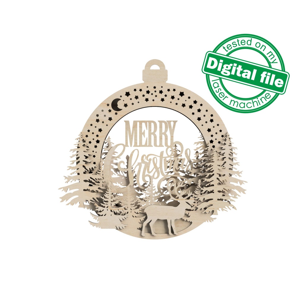 DXF, SVG files for laser Light-Up wreath Deer in the forest, Layered wooden light box, Merry Christmas, Winter decoration, Door hanger, sign