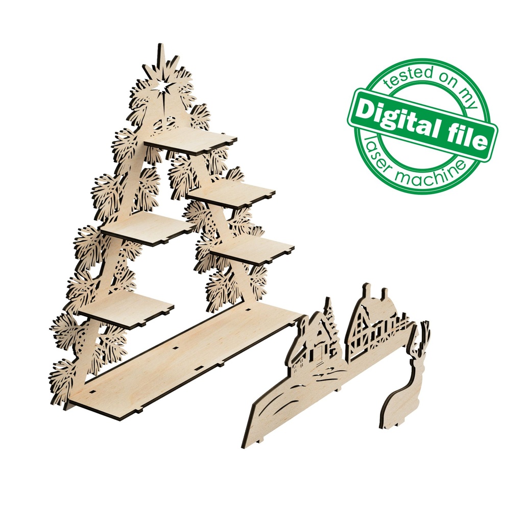 DXF, SVG files for laser Tea Candle holders, Centerpiece Tree, Light-up Christmas, Winter forest, Old Village, Deer, Material 1/8'' (3.2 mm)