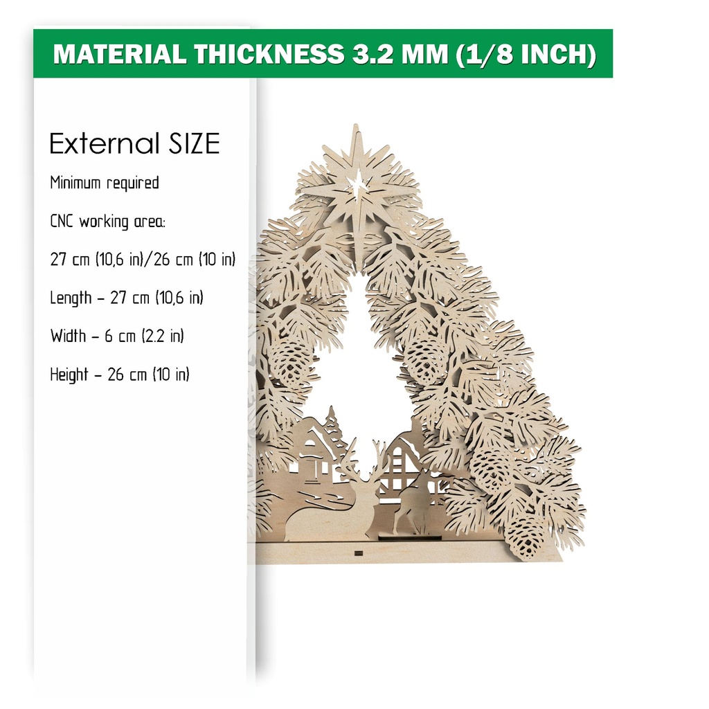 DXF, SVG files for laser Tea Candle holders, Centerpiece Tree, Light-up Christmas, Winter forest, Old Village, Deer, Material 1/8'' (3.2 mm)