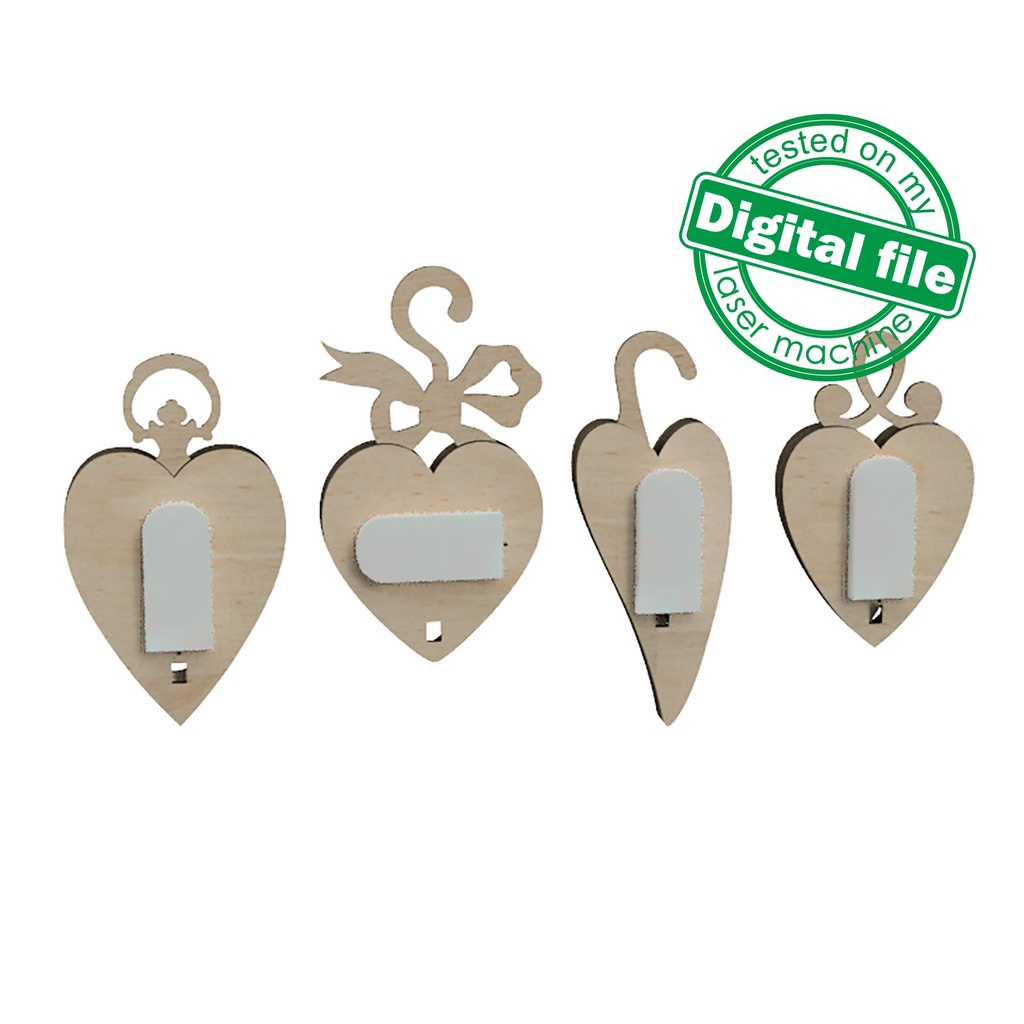 DXF, SVG files for laser 4 St. Valentine's hearts, Christmas tree ornaments, cute souvenir, light decor, earrings, Material any thickness Cutout, Shape, Paint by Line,Glowforge, Individual Arm Add-Ons, 1/8 inch (3.2 mm) (copy)