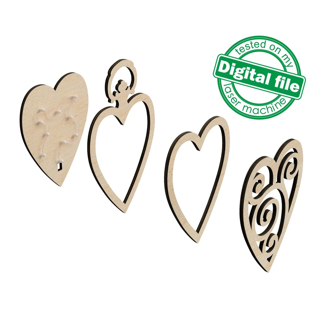 DXF, SVG files for laser 4 St. Valentine's hearts, Christmas tree ornaments, cute souvenir, light decor, earrings, Material any thickness Cutout, Shape, Paint by Line,Glowforge, Individual Arm Add-Ons, 1/8 inch (3.2 mm) (copy)