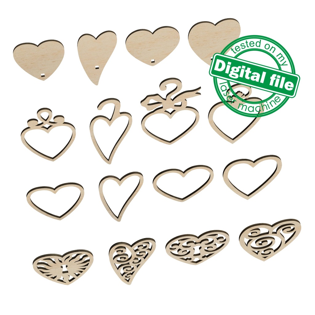 DXF, SVG files for laser 4 St. Valentine's hearts, Christmas tree ornaments, cute souvenir, light decor, earrings, Material any thickness Cutout, Shape, Paint by Line,Glowforge, Individual Arm Add-Ons, 1/8 inch (3.2 mm) (copy)