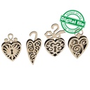 DXF, SVG files for laser 4 St. Valentine's hearts, Christmas tree ornaments, cute souvenir, light decor, earrings, Material any thickness Cutout, Shape, Paint by Line,Glowforge, Individual Arm Add-Ons, 1/8 inch (3.2 mm) (copy)