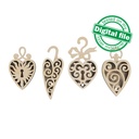 DXF, SVG files for laser 4 St. Valentine's hearts, Christmas tree ornaments, cute souvenir, light decor, earrings, Material any thickness Cutout, Shape, Paint by Line,Glowforge, Individual Arm Add-Ons, 1/8 inch (3.2 mm) (copy)