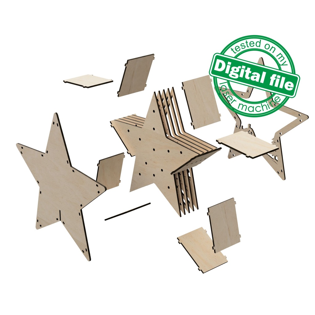 DXF, SVG files for laser DIY Marquee Star Light,Santa Claus,flying reindeer,sleigh,old village,winter forest,moon,stars,Shadow Box,Christmas