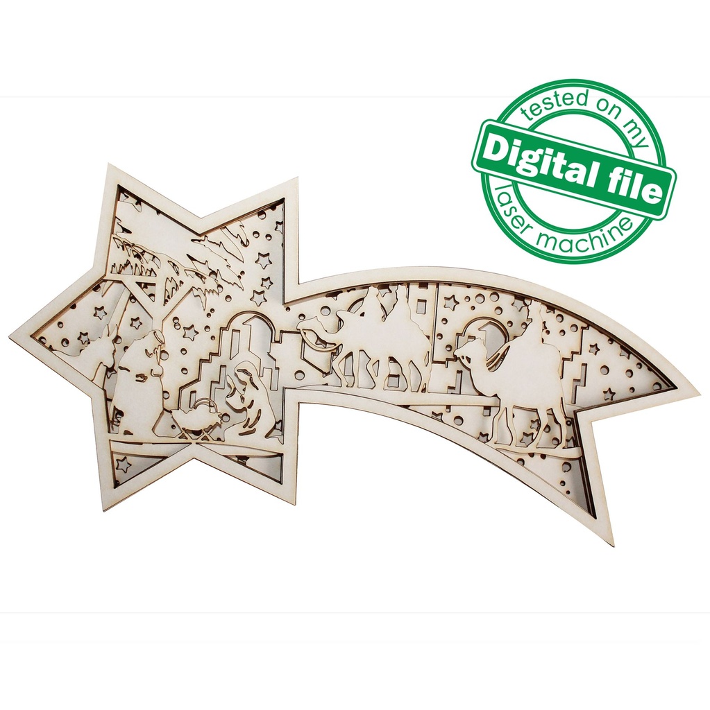 DXF, SVG files for laser Light-Up Bethlehem star, Nativity scene baby jesus, Christmas Ornament, Glowforge, Layered Ornament pattern