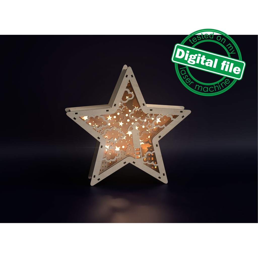 DXF, SVG files for laser, DIY Marquee Star Light, Lightbox Romantic in the city, Shadow Box, Template, Glowforge, Material 1/8 inch (3.2 mm)