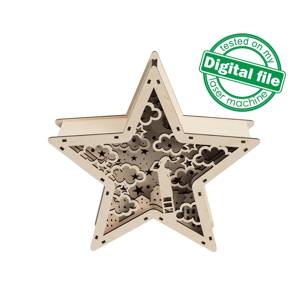 DXF, SVG files for laser, DIY Marquee Star Light, Lightbox Romantic in the city, Shadow Box, Template, Glowforge, Material 1/8 inch (3.2 mm)