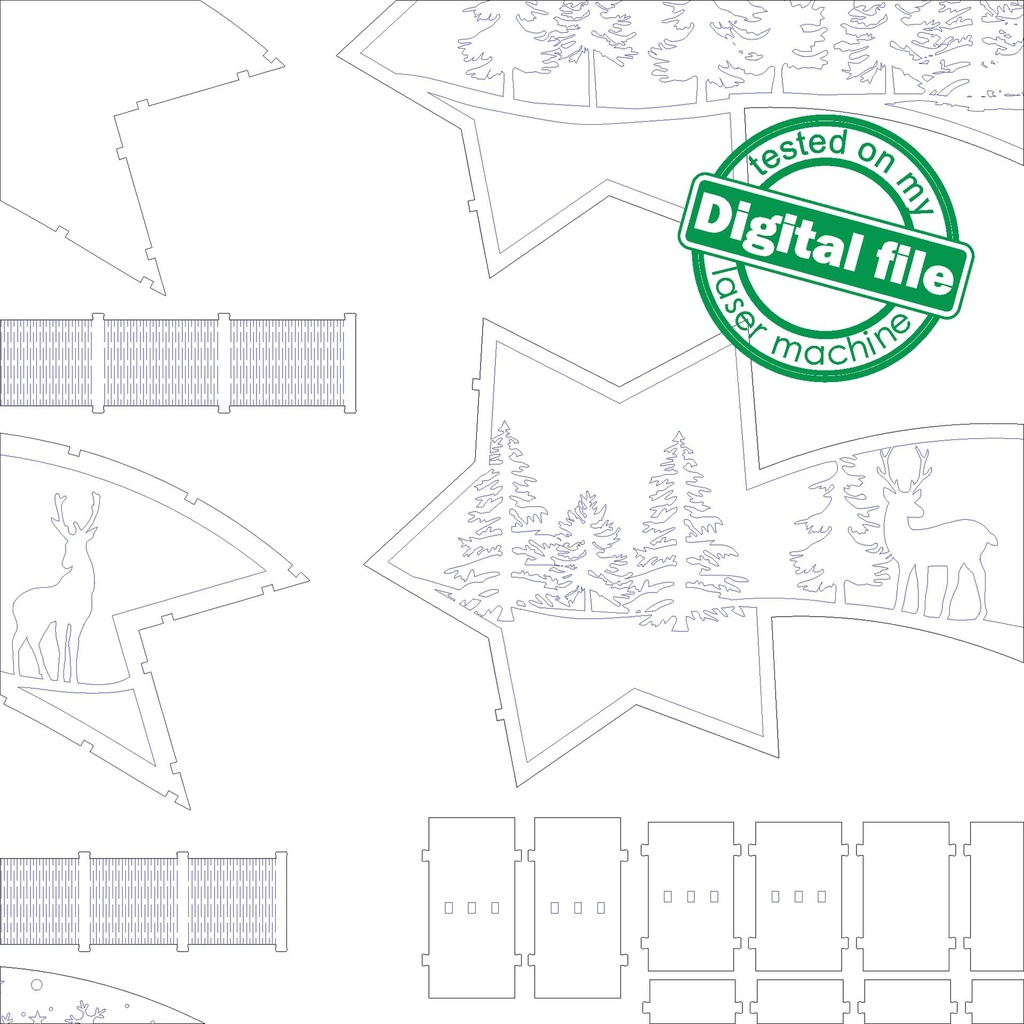 DXF, SVG files for laser Deers in the forest, Multilayered Wood Light box, Shadow box, Star of Bethlehem, Christmas, Material 1/8'' (3.2 mm)