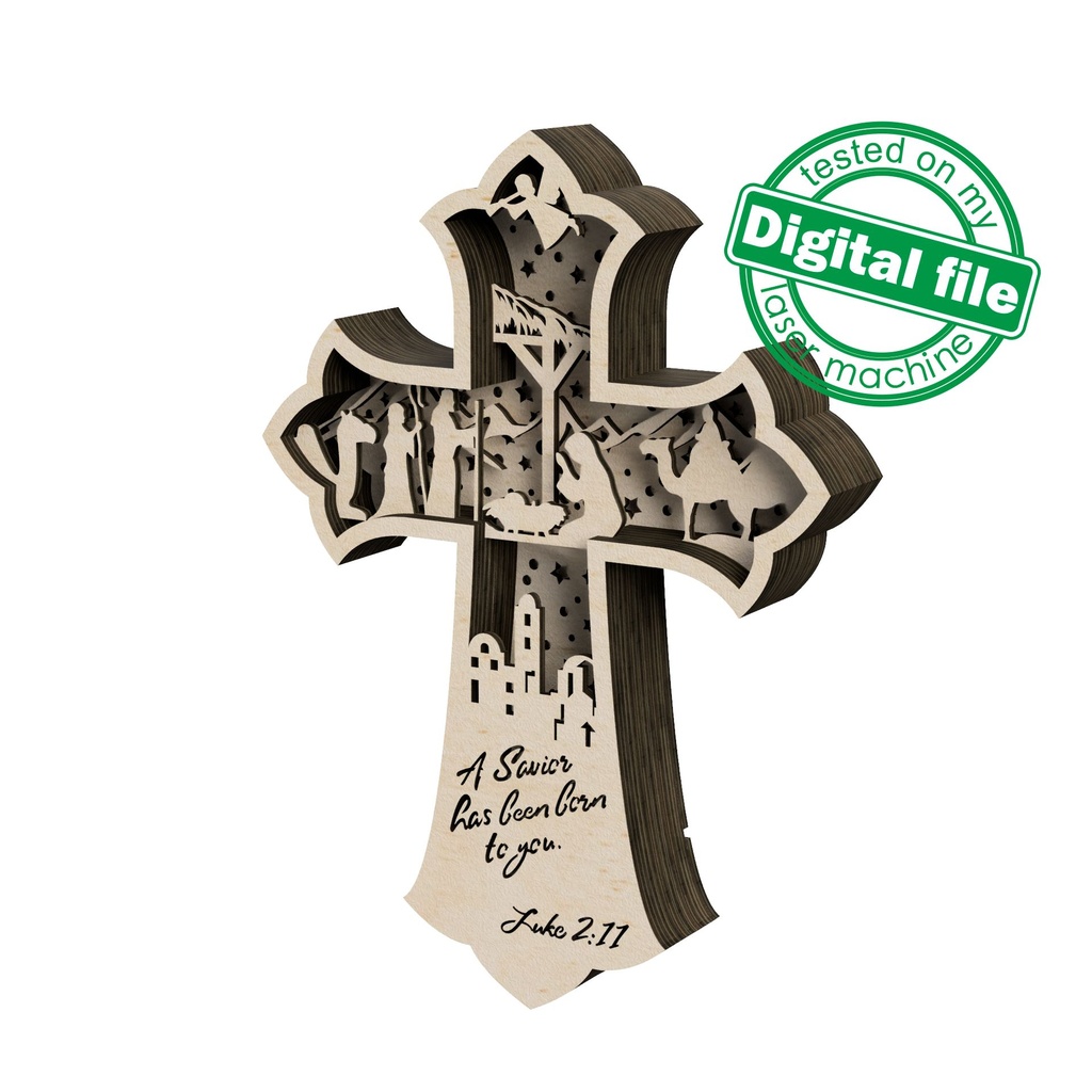 DXF, SVG files for laser Light Cross A Savior has born to you, Christmas Ornament, Glowforge, Layered Ornament pattern