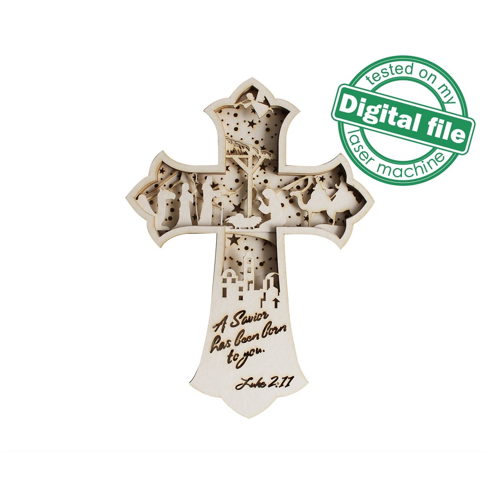 DXF, SVG files for laser Light Cross A Savior has born to you, Christmas Ornament, Glowforge, Layered Ornament pattern