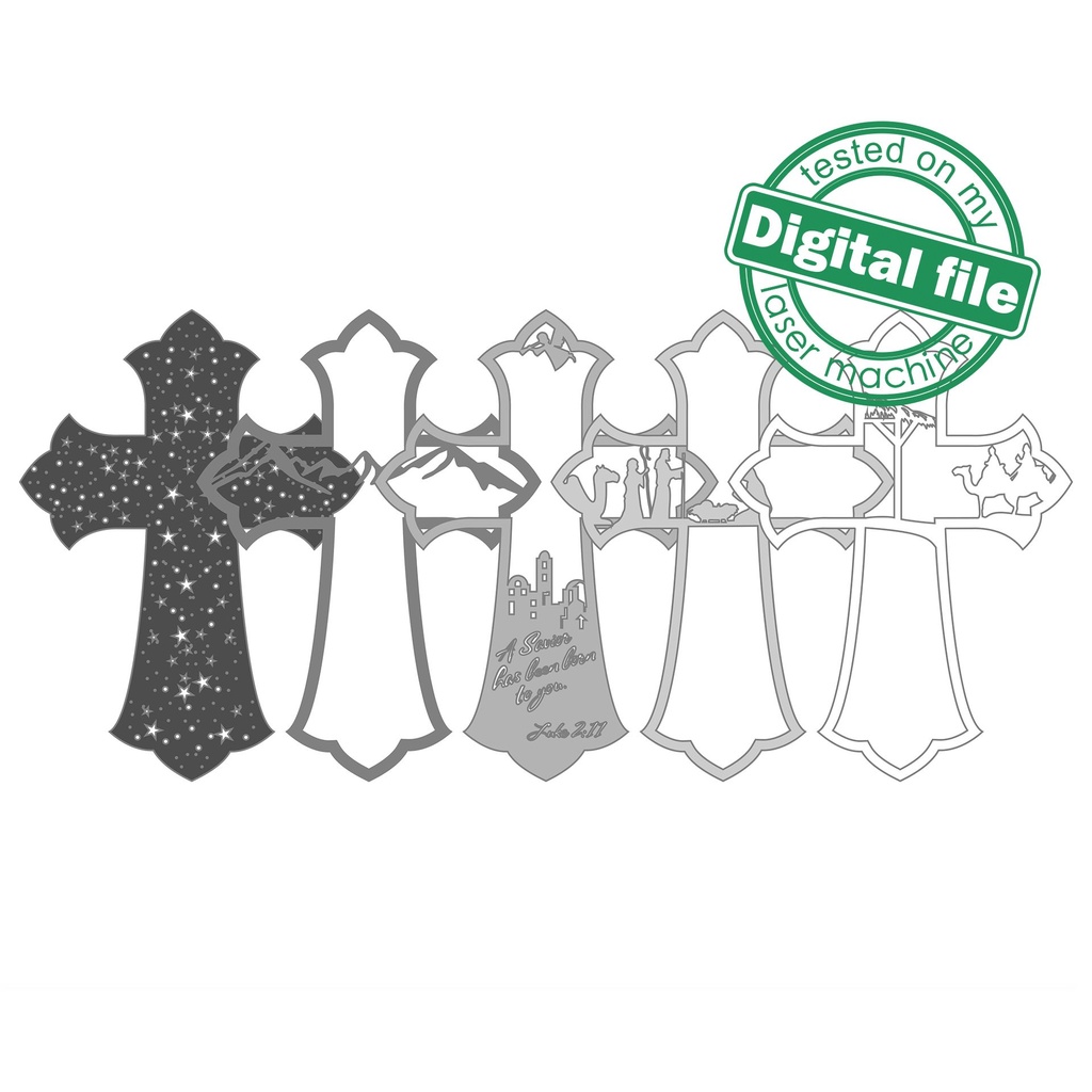 DXF, SVG files for laser Light Cross A Savior has born to you, Christmas Ornament, Glowforge, Layered Ornament pattern