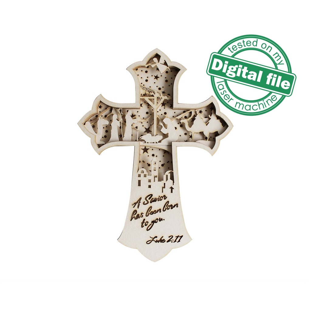 DXF, SVG files for laser Light Cross A Savior has born to you, Christmas Ornament, Glowforge, Layered Ornament pattern