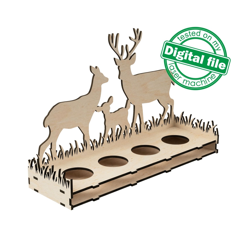 DXF, SVG files for laser Сandle holder Deer family in Winter Forest, Christmas Decoration, Led lantern, Material 1/8 inch (3.2 mm)