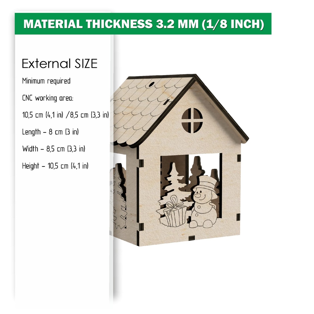 DXF, SVG files for laser Christmas Tea light houses, Three designs, Candle holder, Snowman, Tree, Church, Material 1/8 inch (3.2 mm)