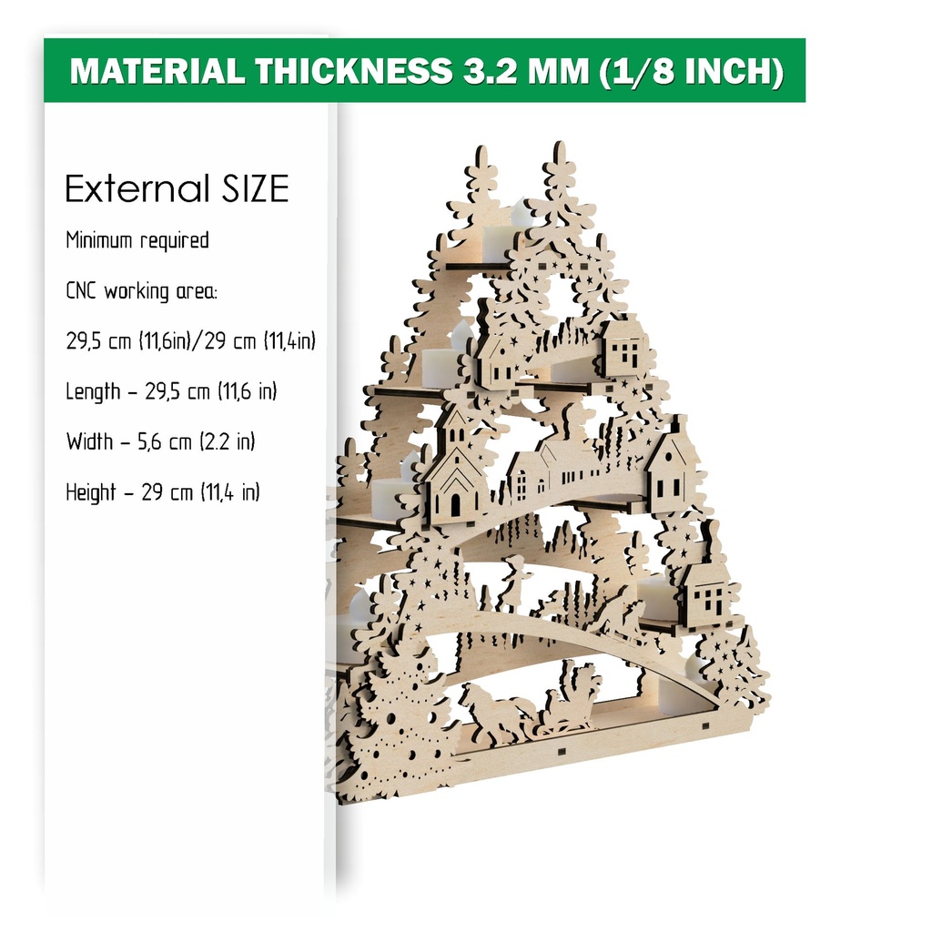 DXF, SVG files for laser Tea Candle holders, Centerpiece Tree, Light-up Christmas,Winter fun,sleigh,children,dogs,Old Village,Material 1/8''