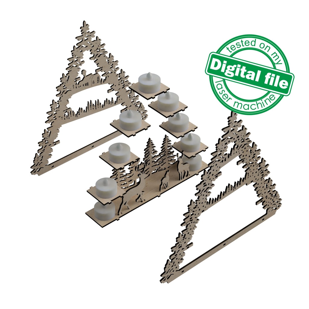 DXF, SVG files for laser Tea Candle holders, Centerpiece Tree,Illuminated Light Arch,Wood Schwibbogen, Winter forest,Material 1/8'' (3.2 mm)