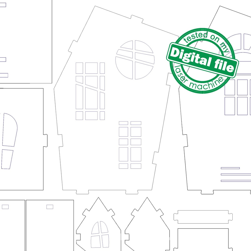 DXF, SVG files for laser Halloween Haunted House Ghost, Candy bar decor, Vector project, Glowforge, Material thickness 1/8 inch (3.2 mm)