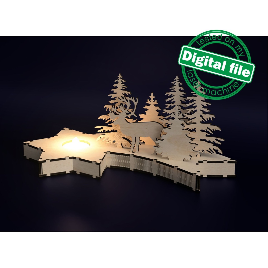 DXF, SVG files for laser Wooden Bethlehem star, Tealight candle holder, Glowforge, Material thickness 1/8 inch (3.2 mm)