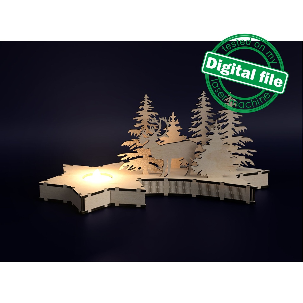 DXF, SVG files for laser Wooden Bethlehem star, Tealight candle holder, Glowforge, Material thickness 1/8 inch (3.2 mm)