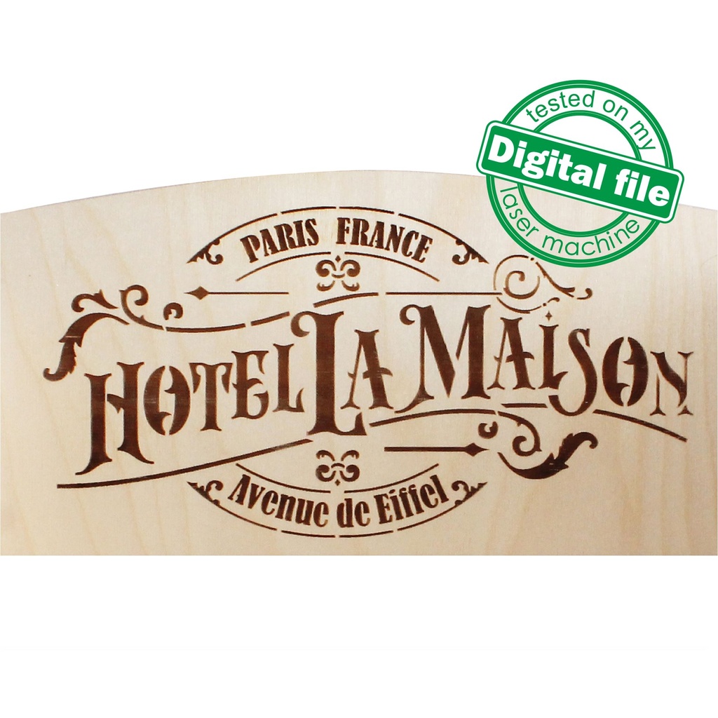 DXF, SVG files for laser Vintage Kitchen Shelf Hotel La Maison, CNC Router, Engraved pattern, Two different material thickness 3.2/6.4 mm