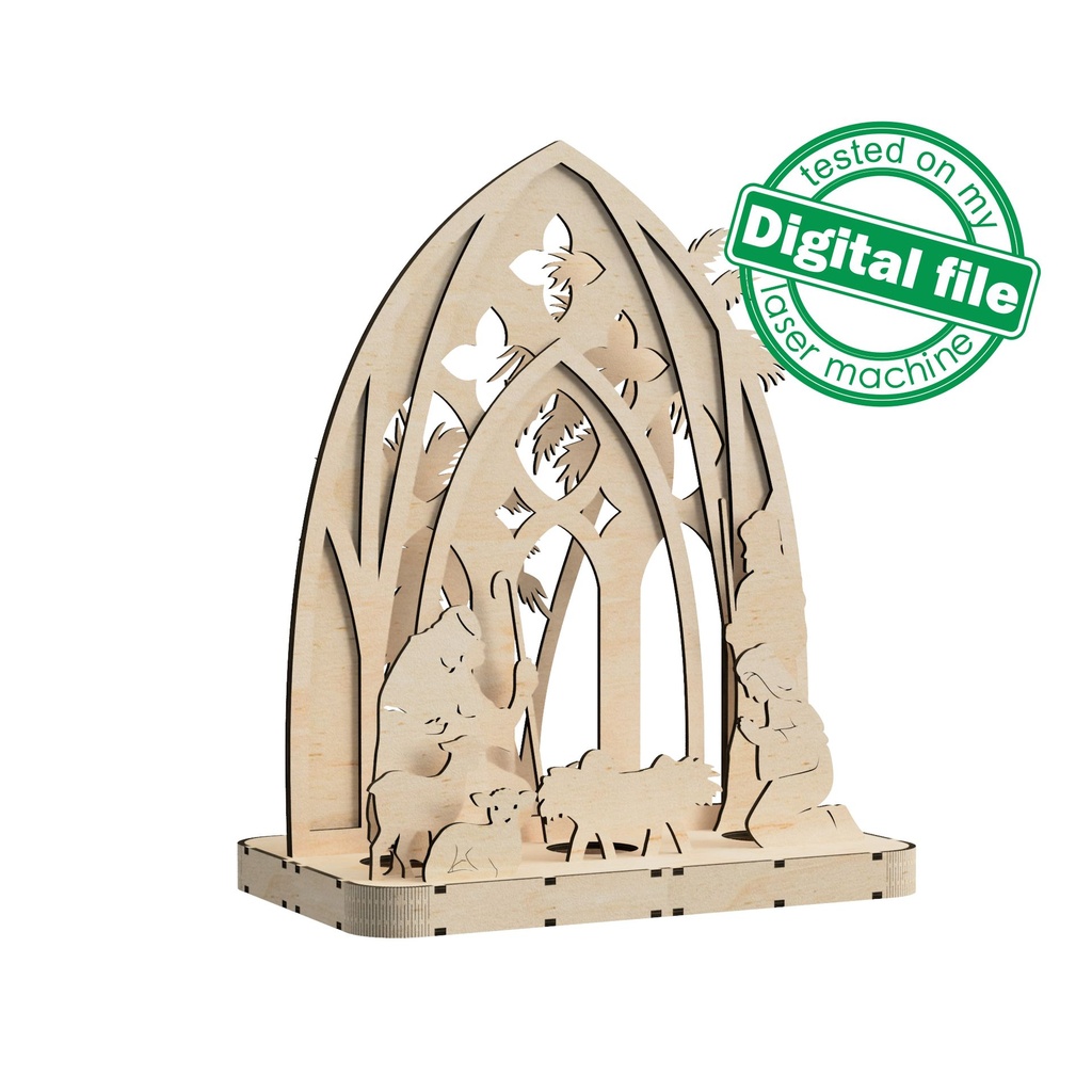 DXF, SVG files for laser Nativity scene candle holder, Baby Jesus, Nativity Scene, Deva Maria, Bethlehem, Material 1/8 inch (3.2 mm)