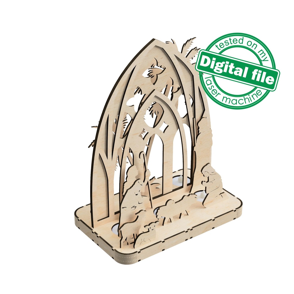 DXF, SVG files for laser Nativity scene candle holder, Baby Jesus, Nativity Scene, Deva Maria, Bethlehem, Material 1/8 inch (3.2 mm)