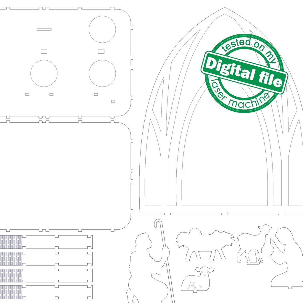DXF, SVG files for laser Nativity scene candle holder, Baby Jesus, Nativity Scene, Deva Maria, Bethlehem, Material 1/8 inch (3.2 mm)