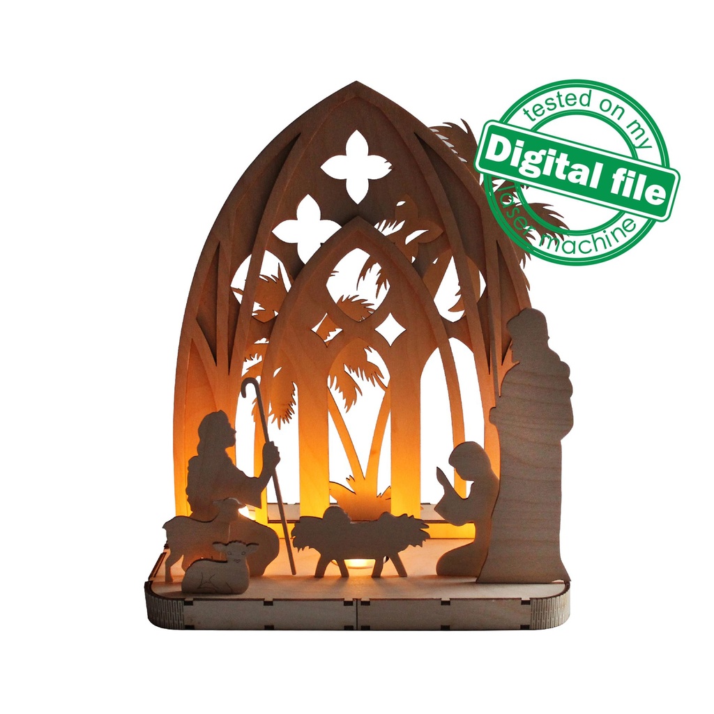 DXF, SVG files for laser Nativity scene candle holder, Baby Jesus, Nativity Scene, Deva Maria, Bethlehem, Material 1/8 inch (3.2 mm)