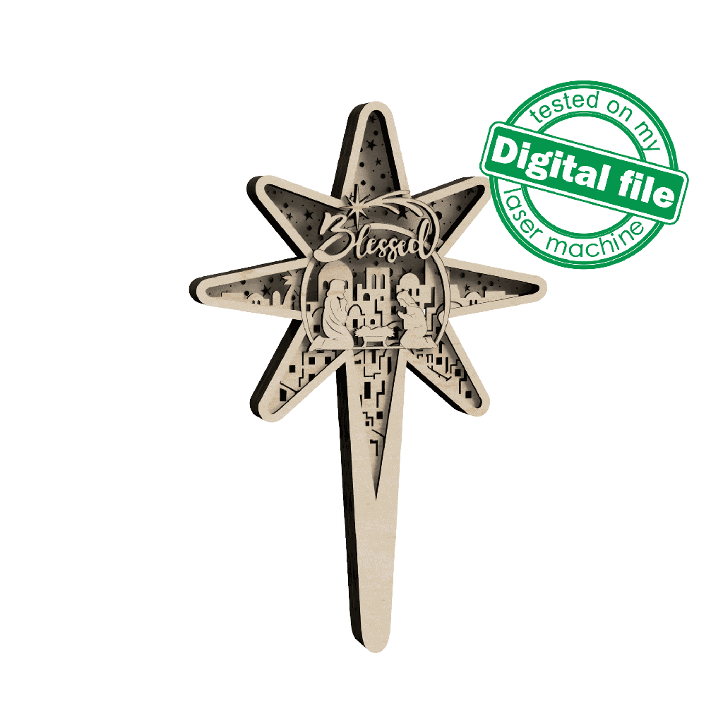 DXF, SVG files Bethlehem Star, Blessed, Baby Jesus, Nativity Scene, Deva Maria, Joseph, Christmas Ornament , Glowforge, Cricut, Silhouette