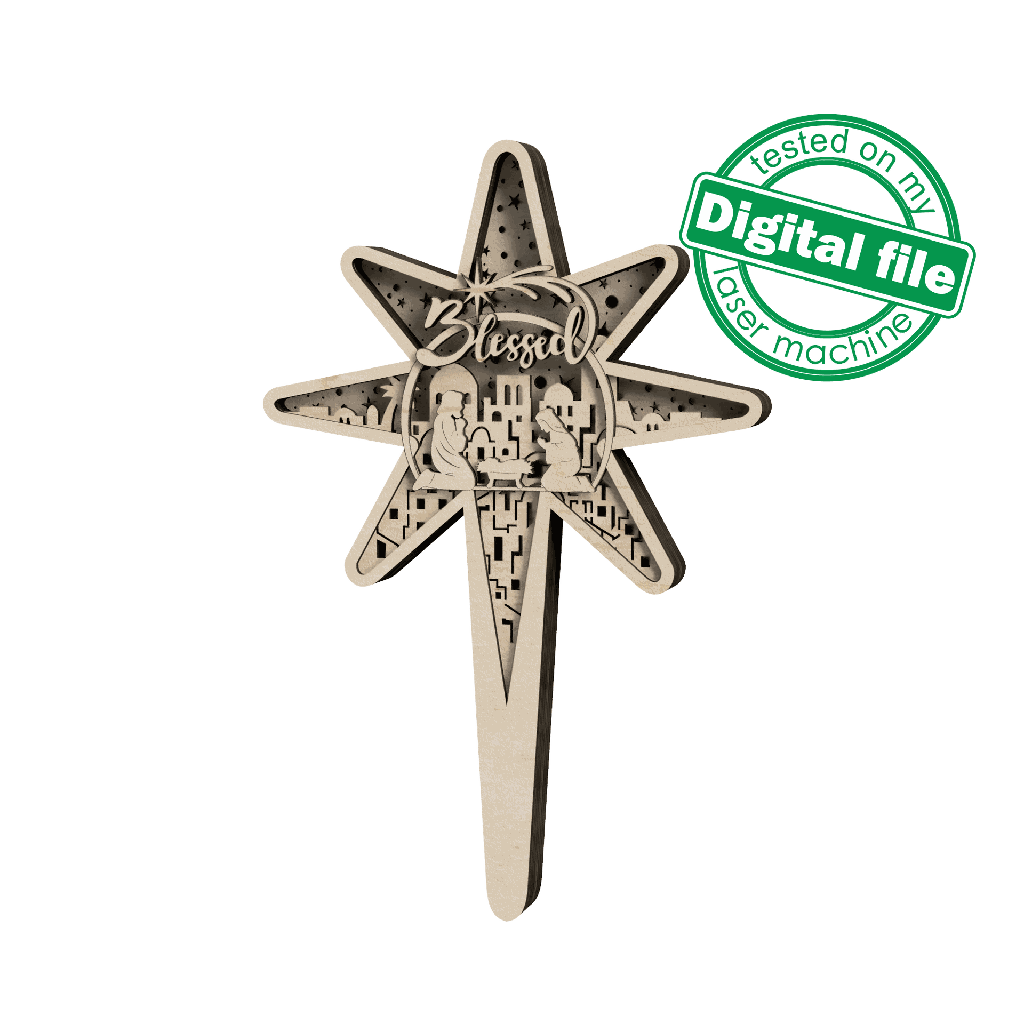 DXF, SVG files Bethlehem Star, Blessed, Baby Jesus, Nativity Scene, Deva Maria, Joseph, Christmas Ornament , Glowforge, Cricut, Silhouette