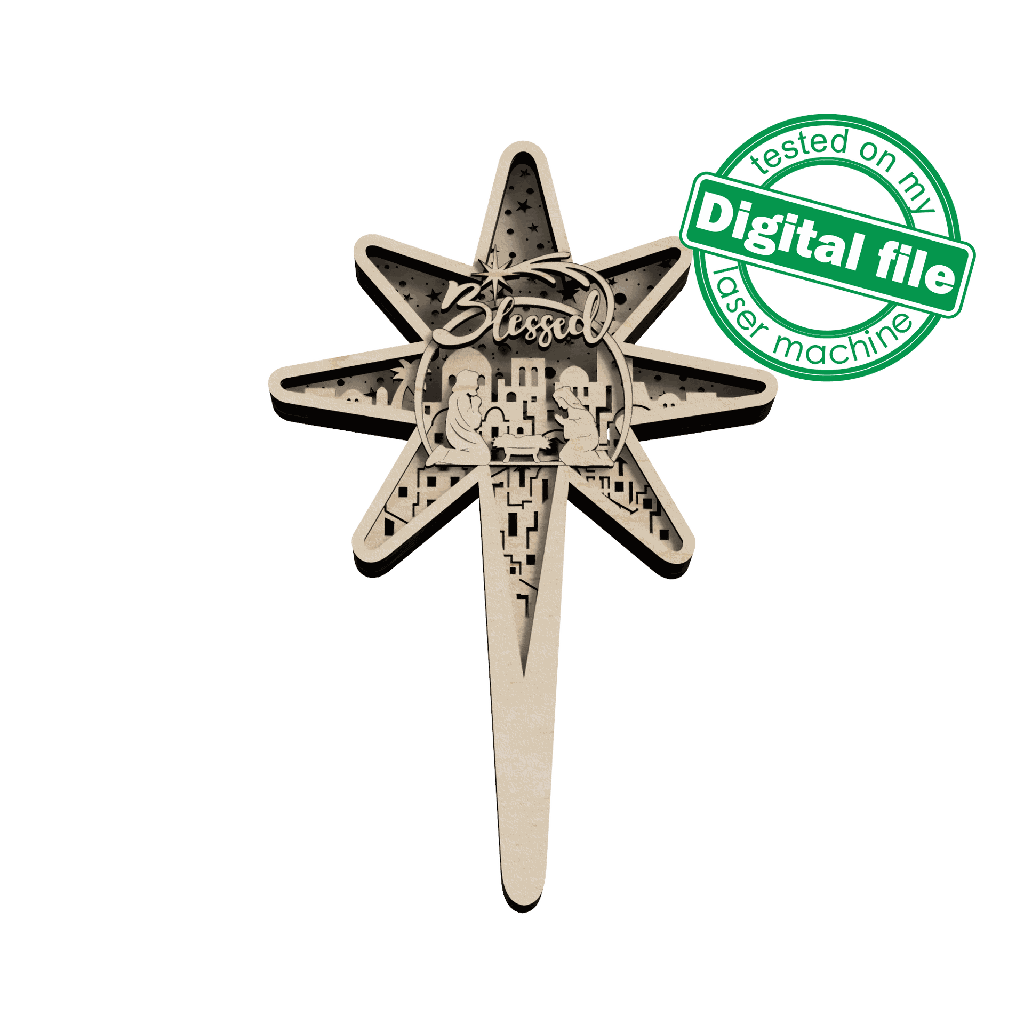 DXF, SVG files Bethlehem Star, Blessed, Baby Jesus, Nativity Scene, Deva Maria, Joseph, Christmas Ornament , Glowforge, Cricut, Silhouette