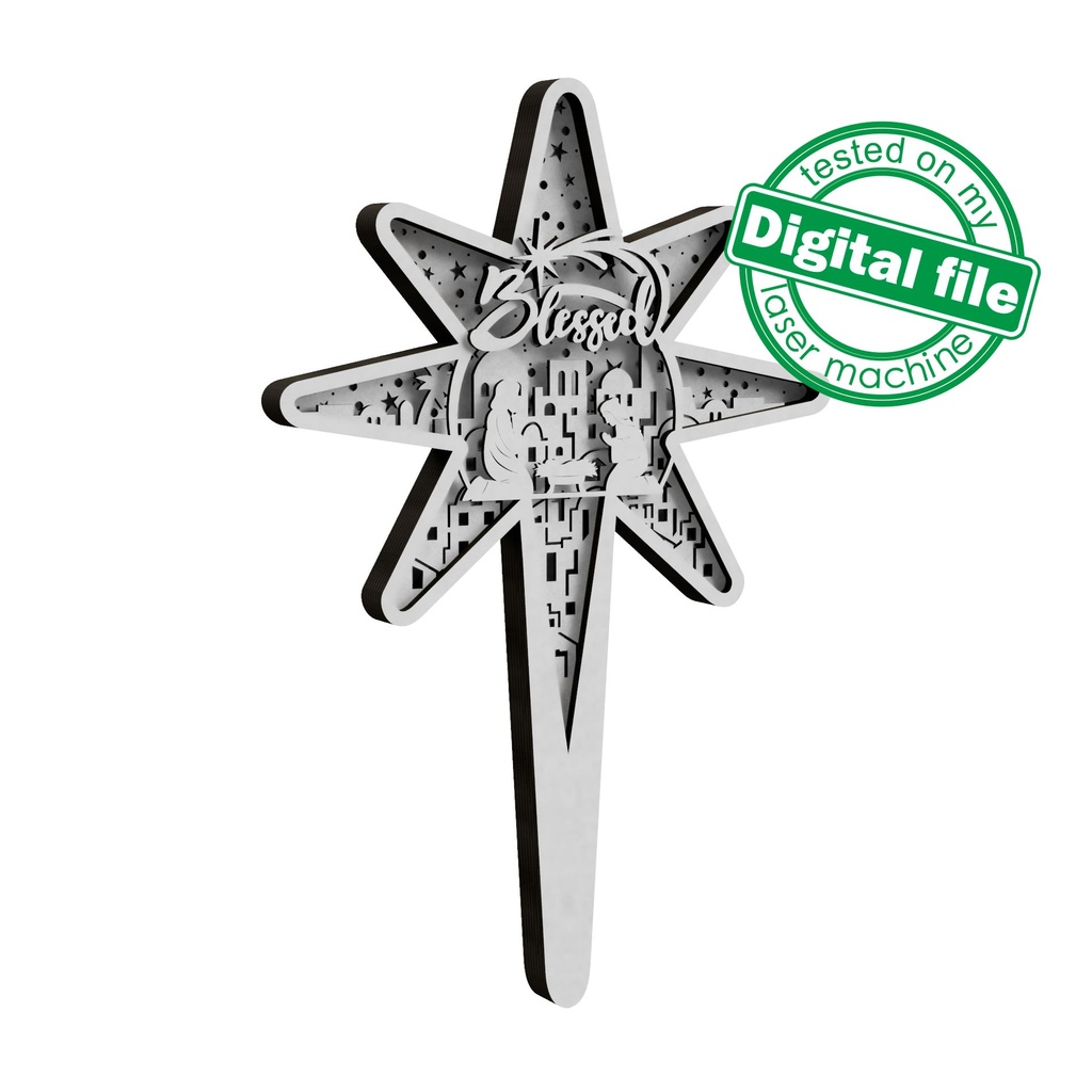 DXF, SVG files Bethlehem Star, Blessed, Baby Jesus, Nativity Scene, Deva Maria, Joseph, Christmas Ornament , Glowforge, Cricut, Silhouette