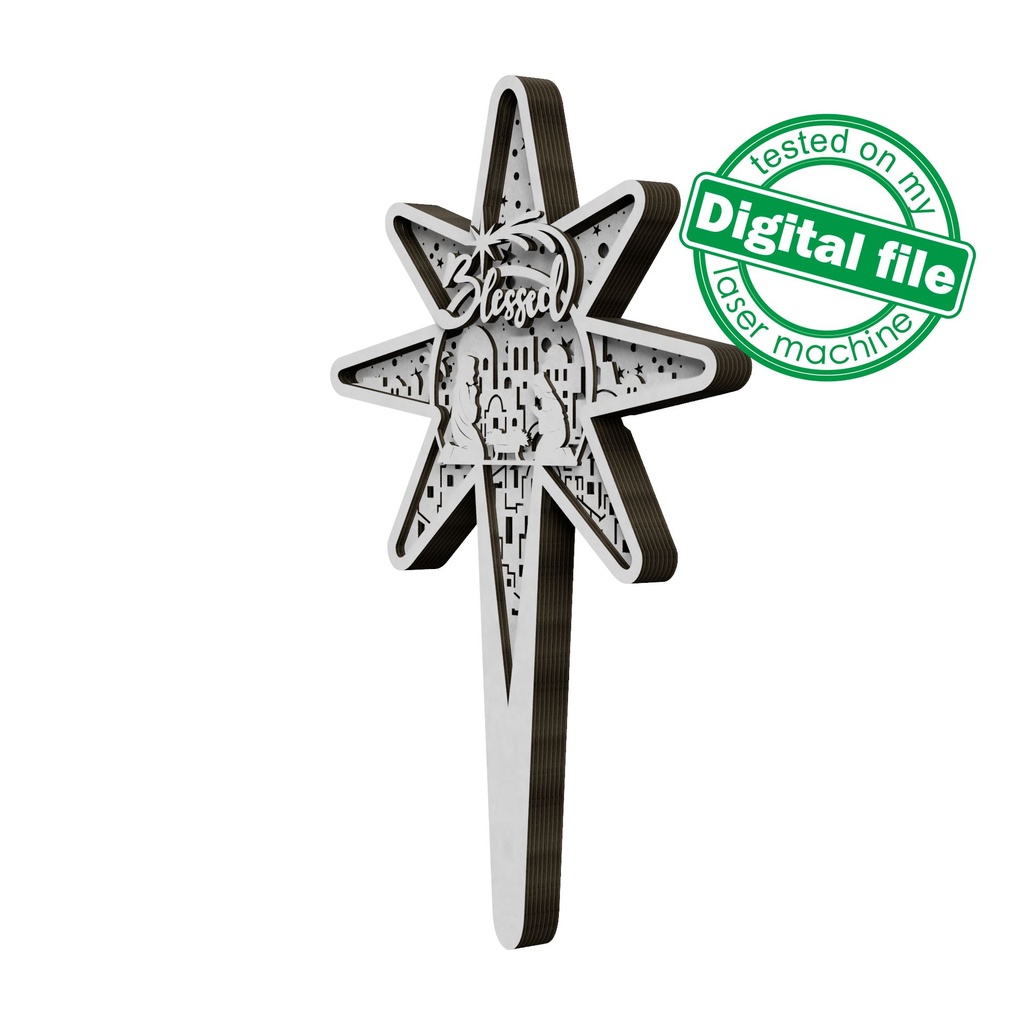 DXF, SVG files Bethlehem Star, Blessed, Baby Jesus, Nativity Scene, Deva Maria, Joseph, Christmas Ornament , Glowforge, Cricut, Silhouette