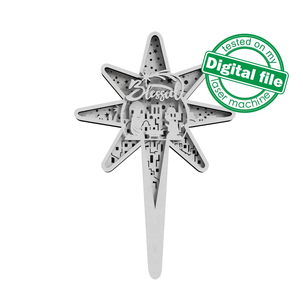 DXF, SVG files Bethlehem Star, Blessed, Baby Jesus, Nativity Scene, Deva Maria, Joseph, Christmas Ornament , Glowforge, Cricut, Silhouette