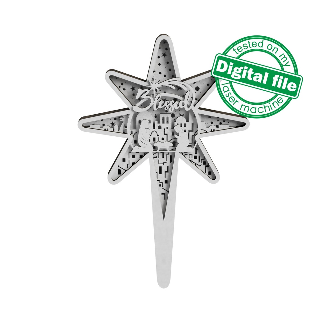 DXF, SVG files Bethlehem Star, Blessed, Baby Jesus, Nativity Scene, Deva Maria, Joseph, Christmas Ornament , Glowforge, Cricut, Silhouette