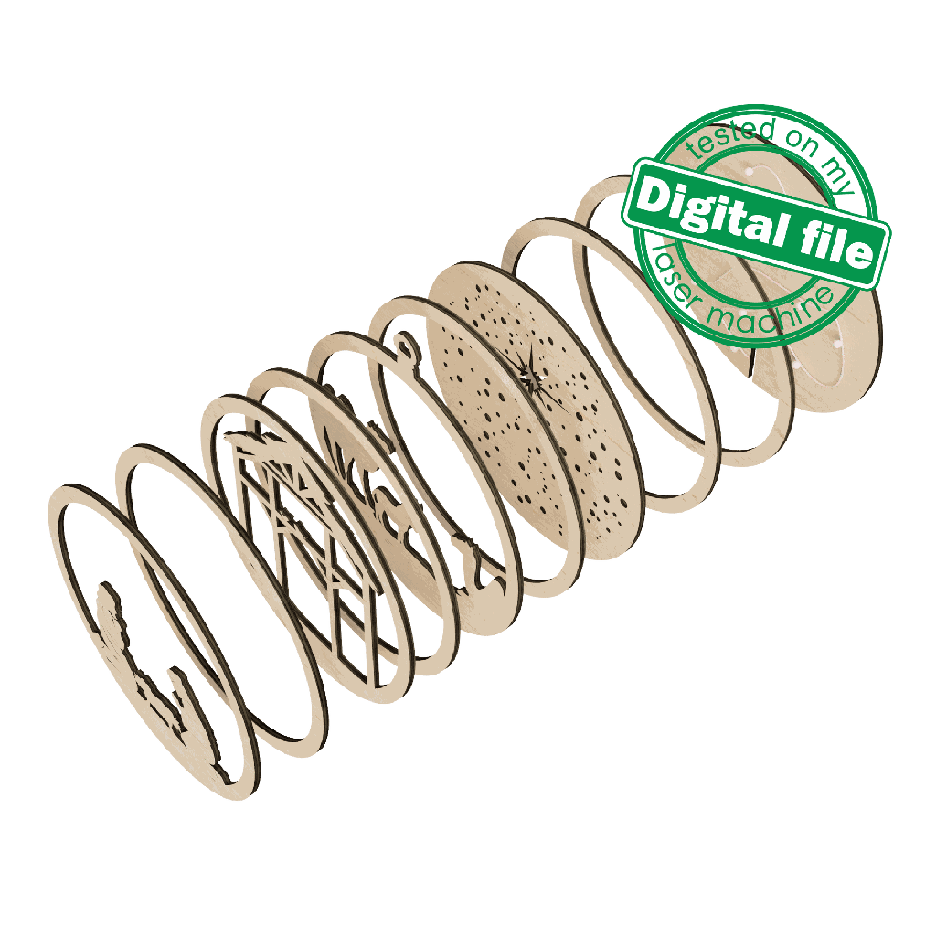 DXF, SVG files for laser Light-Up Christmas Ornament, Bethlehem star, Baby Jesus, Nativity Scene, Deva Maria, Glowforge, Layered pattern