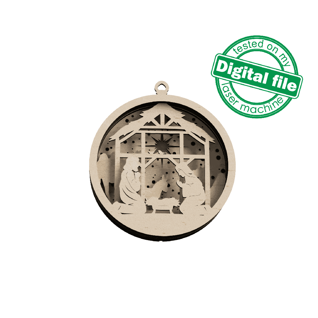 DXF, SVG files for laser Light-Up Christmas Ornament, Bethlehem star, Baby Jesus, Nativity Scene, Deva Maria, Glowforge, Layered pattern