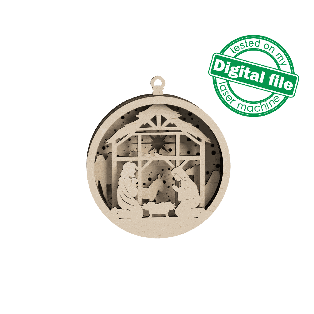 DXF, SVG files for laser Light-Up Christmas Ornament, Bethlehem star, Baby Jesus, Nativity Scene, Deva Maria, Glowforge, Layered pattern