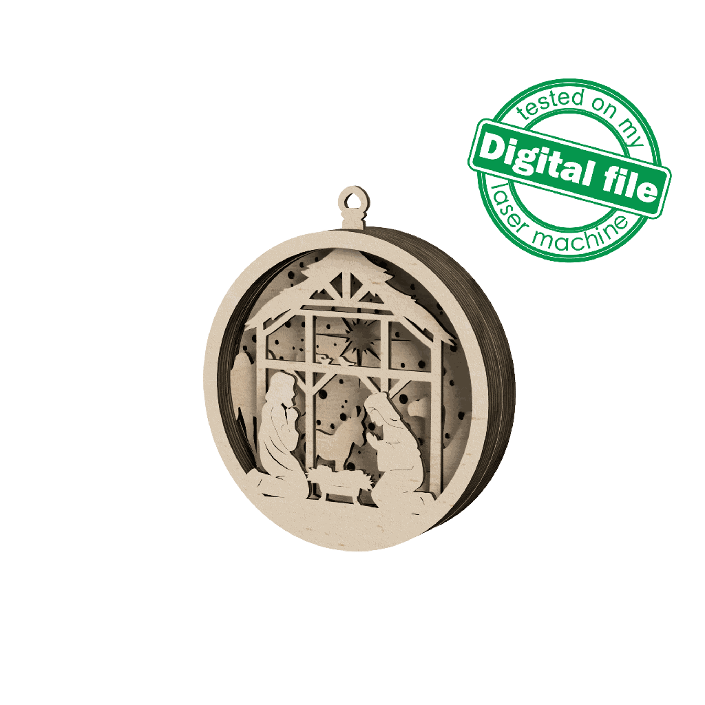 DXF, SVG files for laser Light-Up Christmas Ornament, Bethlehem star, Baby Jesus, Nativity Scene, Deva Maria, Glowforge, Layered pattern