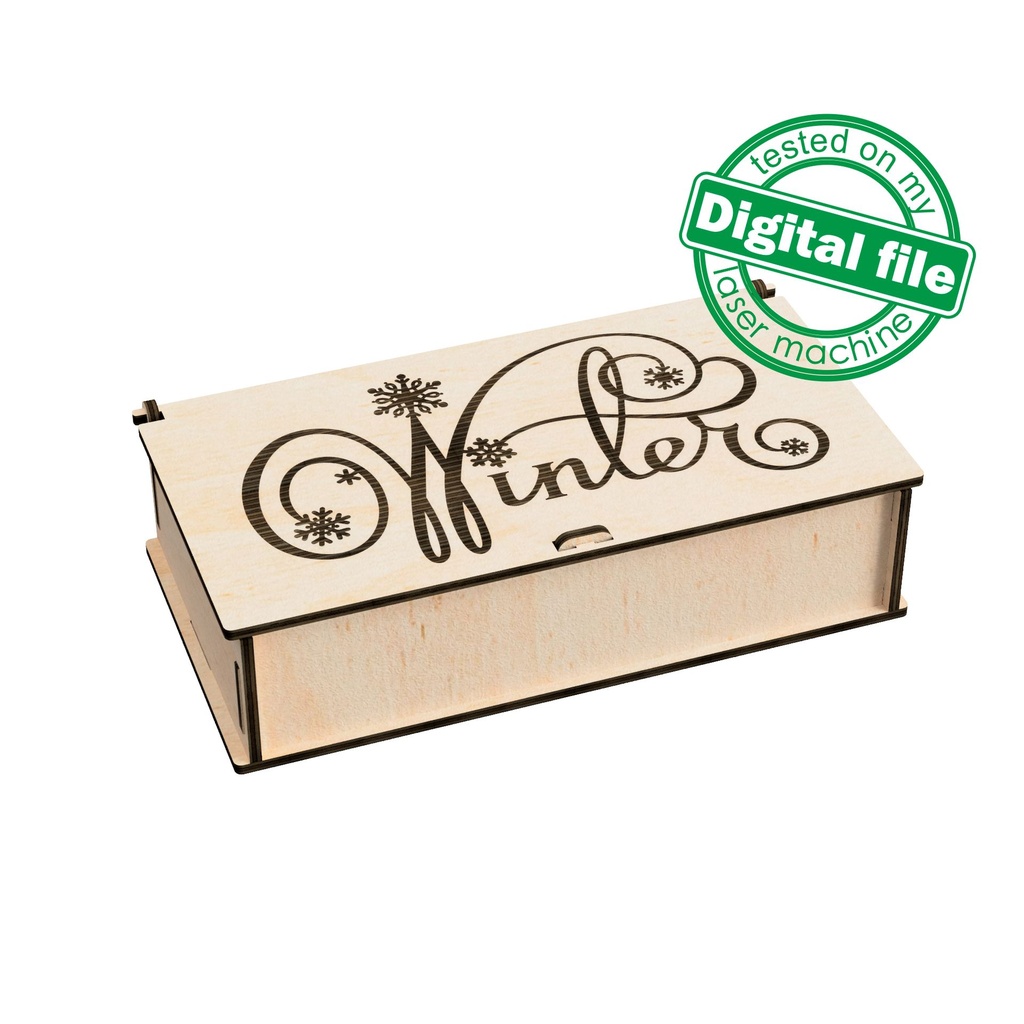 DXF, SVG files for laser Gift box for chocolate bon bons, handwriting Calligraphy Winter,easily removable partitions,Material 1/8'' (3.2 mm)